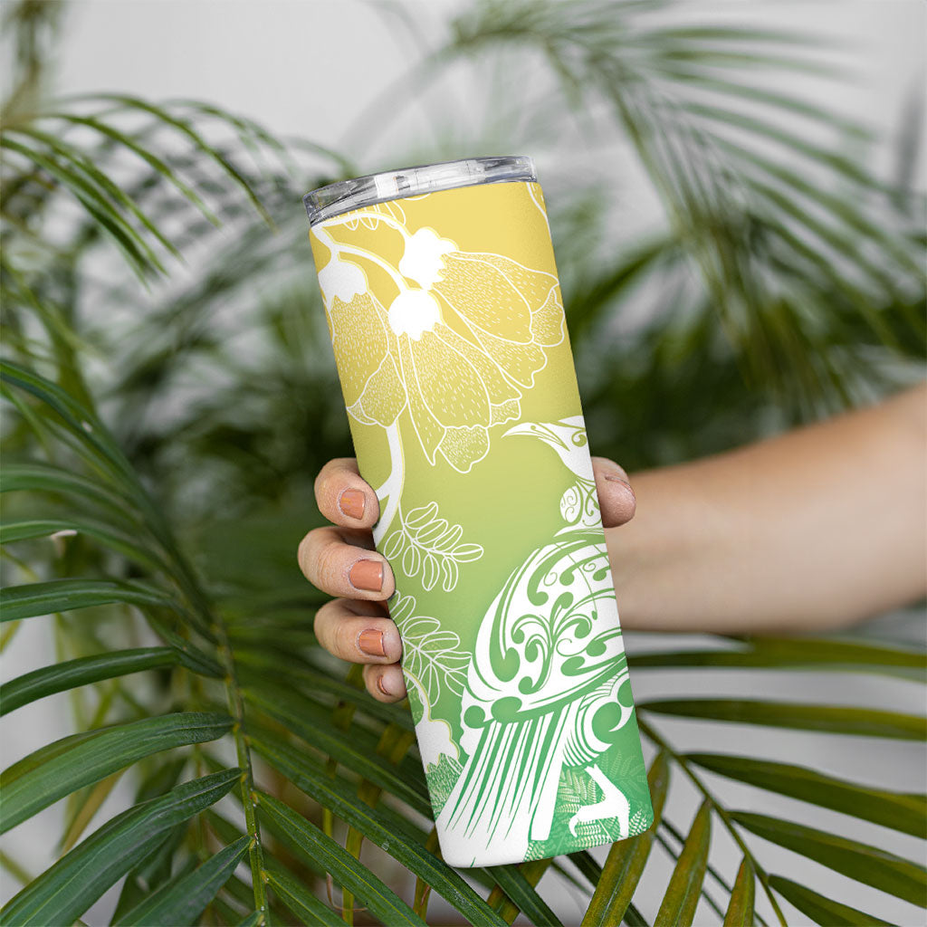 Aotearoa Maori Mahuru Tui With Pikawakawa Skinny Tumbler Spring Time LT7 - Polynesian Pride
