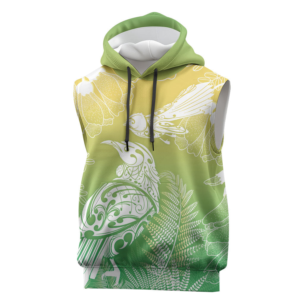 Aotearoa Maori Mahuru Tui With Pikawakawa Sleeveless Hoodie Spring Time LT7 Green - Polynesian Pride