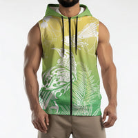 Aotearoa Maori Mahuru Tui With Pikawakawa Sleeveless Zip Hoodie Spring Time LT7 - Polynesian Pride