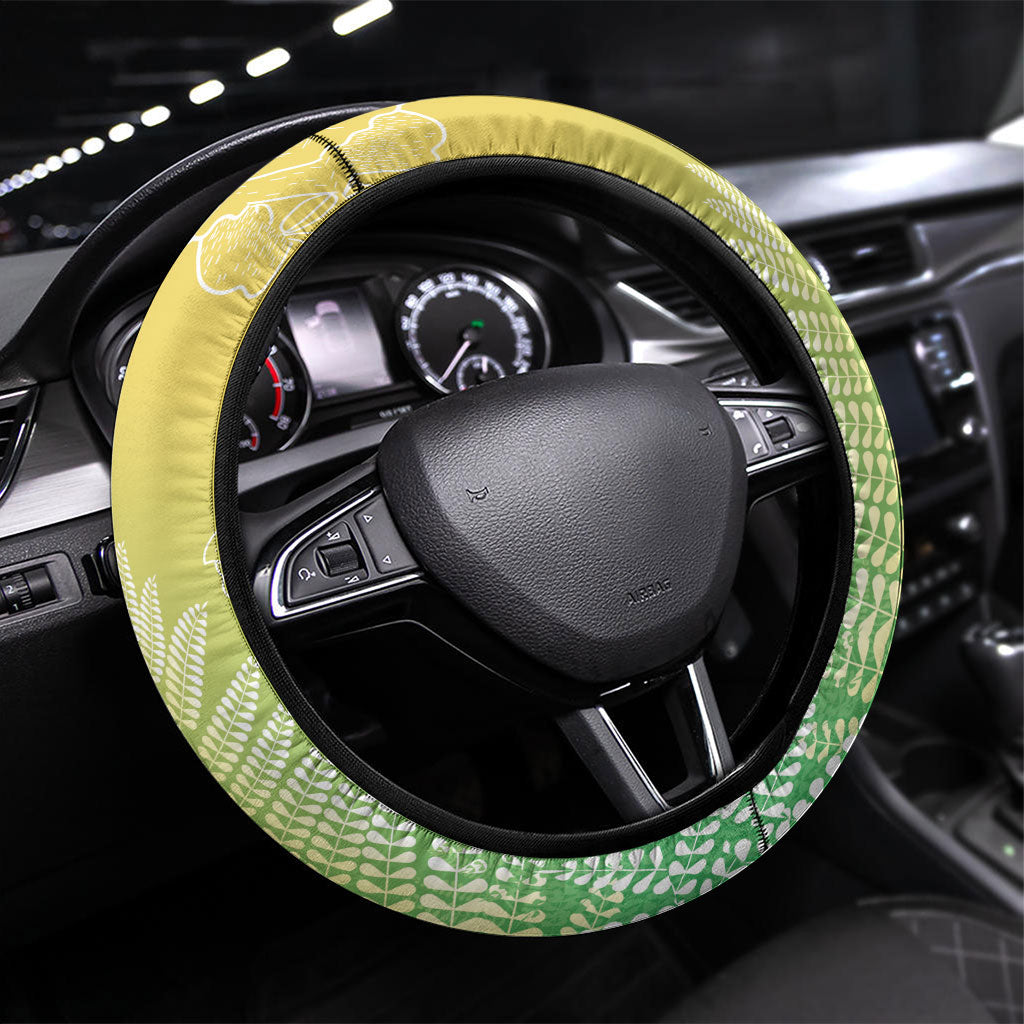 Aotearoa Maori Mahuru Tui With Pikawakawa Steering Wheel Cover Spring Time LT7 Universal Fit Green - Polynesian Pride