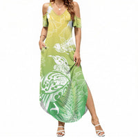 Aotearoa Maori Mahuru Tui With Pikawakawa Summer Maxi Dress Spring Time LT7 Women Green - Polynesian Pride
