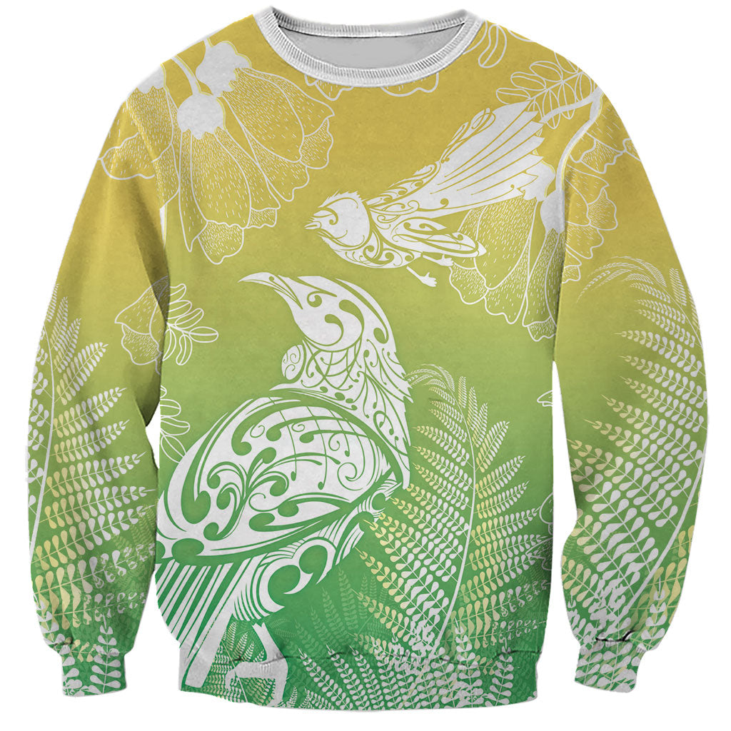 Aotearoa Maori Mahuru Tui With Pikawakawa Sweatshirt Spring Time LT7 Unisex Green - Polynesian Pride