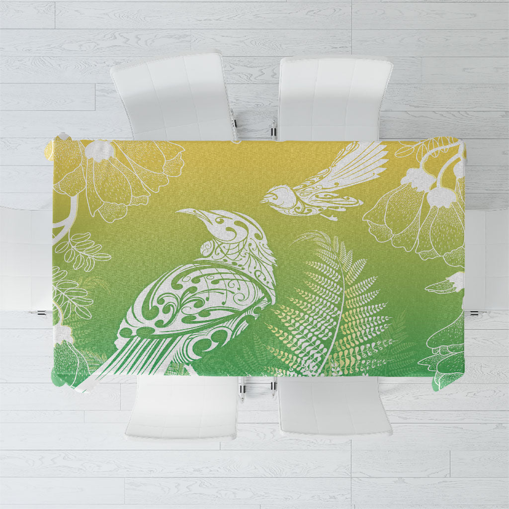 Aotearoa Maori Mahuru Tui With Pikawakawa Tablecloth Spring Time LT7 Green - Polynesian Pride