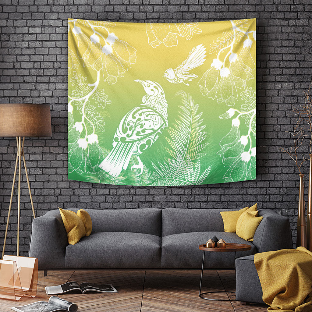Aotearoa Maori Mahuru Tui With Pikawakawa Tapestry Spring Time LT7 Green - Polynesian Pride