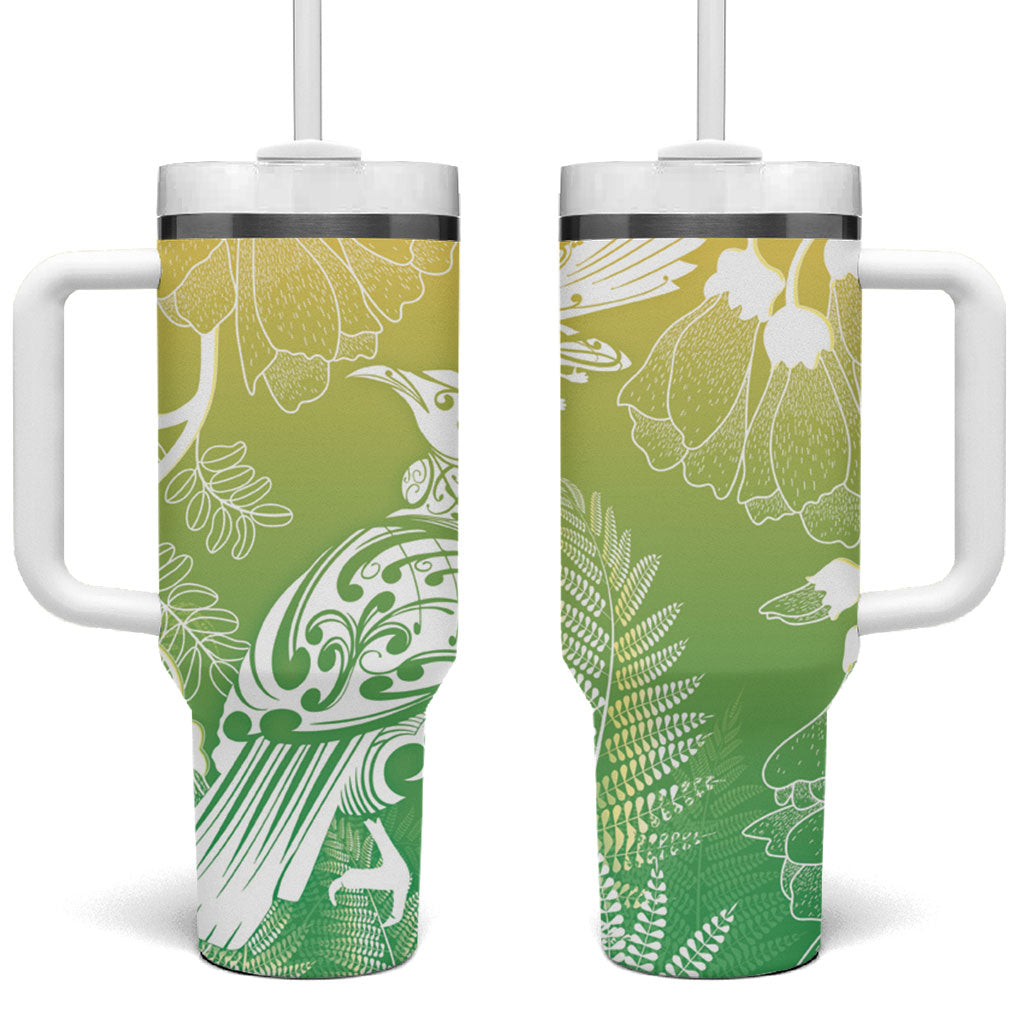 Aotearoa Maori Mahuru Tui With Pikawakawa Tumbler With Handle Spring Time LT7 One Size: 40 oz Green - Polynesian Pride