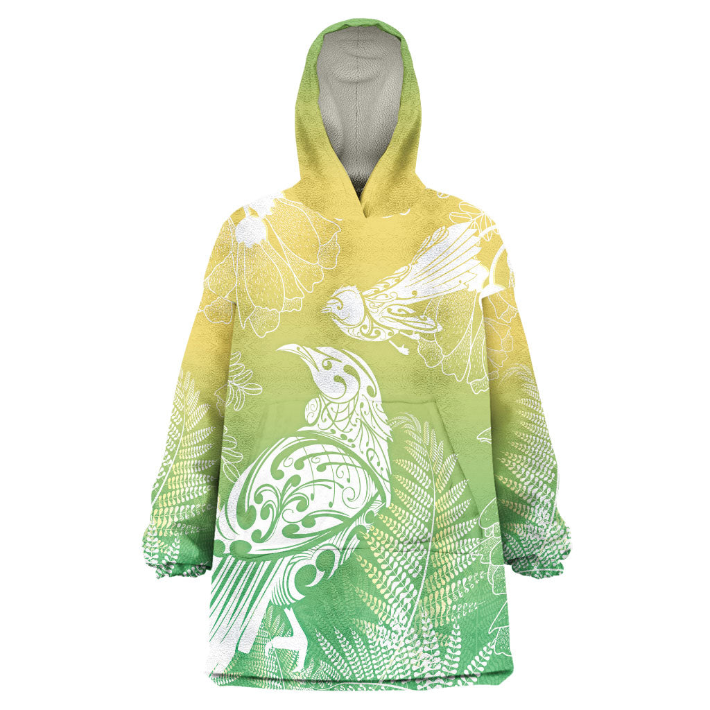 Aotearoa Maori Mahuru Tui With Pikawakawa Wearable Blanket Hoodie Spring Time LT7 One Size Green - Polynesian Pride