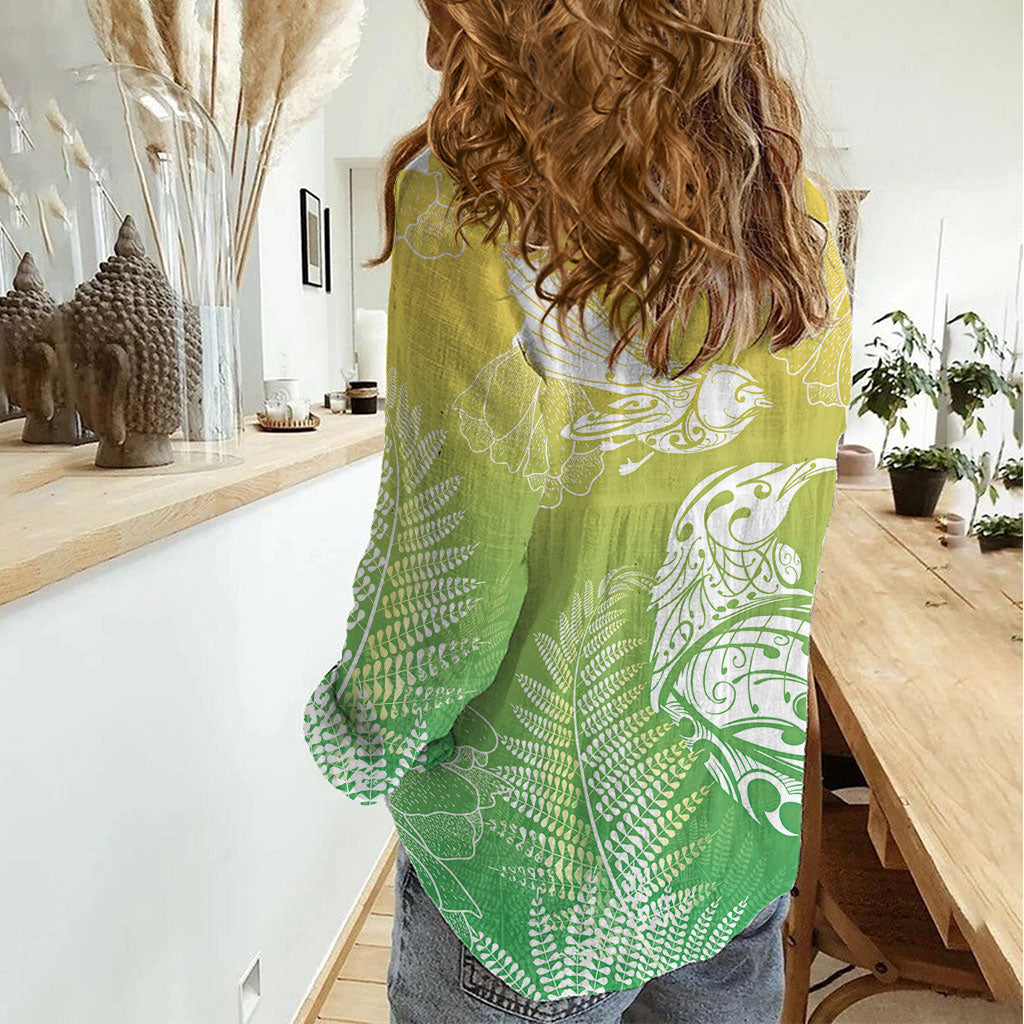 Aotearoa Maori Mahuru Tui With Pikawakawa Women Casual Shirt Spring Time LT7 - Polynesian Pride