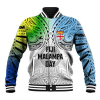 Personalised Malampa Fiji Day Baseball Jacket Gradient Style LT7 Unisex White - Polynesian Pride