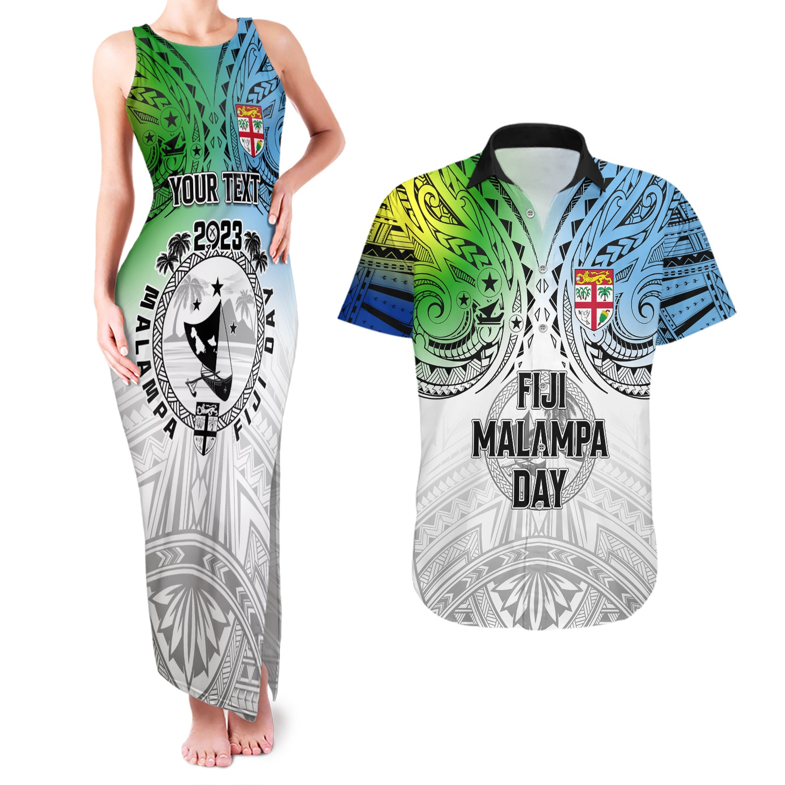 personalised-malampa-fiji-day-couples-matching-tank-maxi-dress-and-hawaiian-shirt-gradient-style