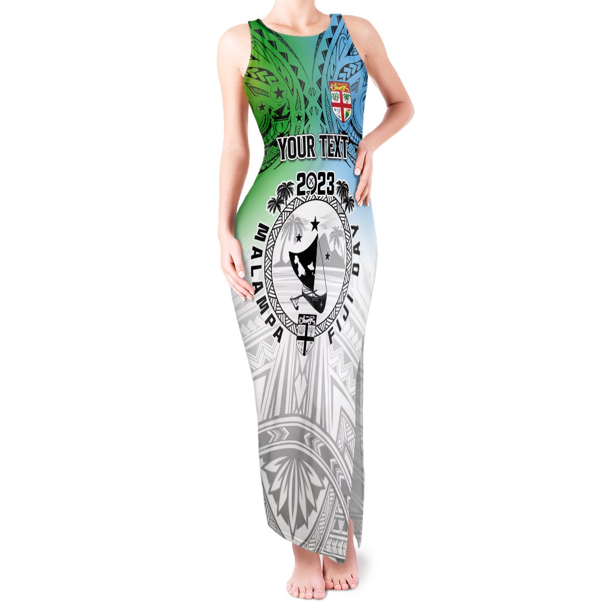 Personalised Malampa Fiji Day Tank Maxi Dress Gradient Style LT7 Women White - Polynesian Pride
