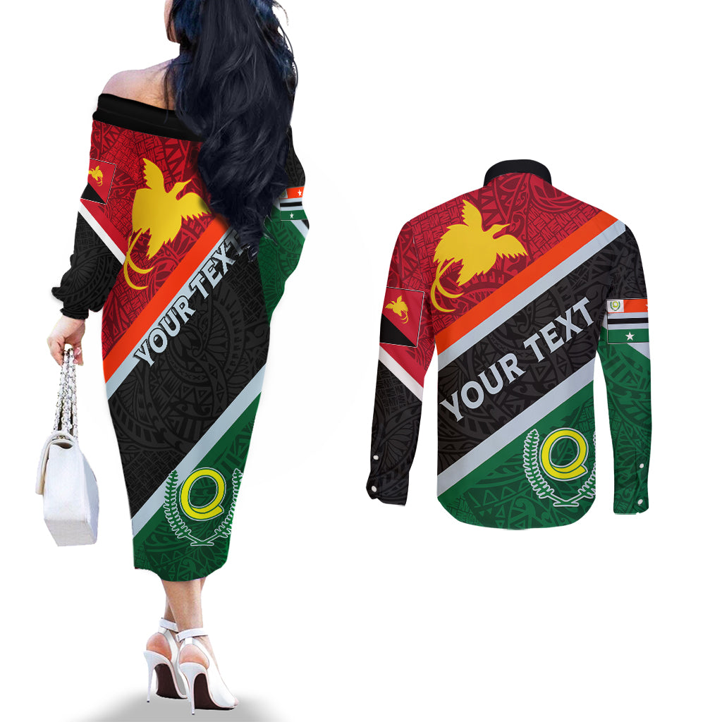 personalised-penama-and-papua-new-guinea-day-couples-matching-off-the-shoulder-long-sleeve-dress-and-long-sleeve-button-shirts-emblem-mix-style