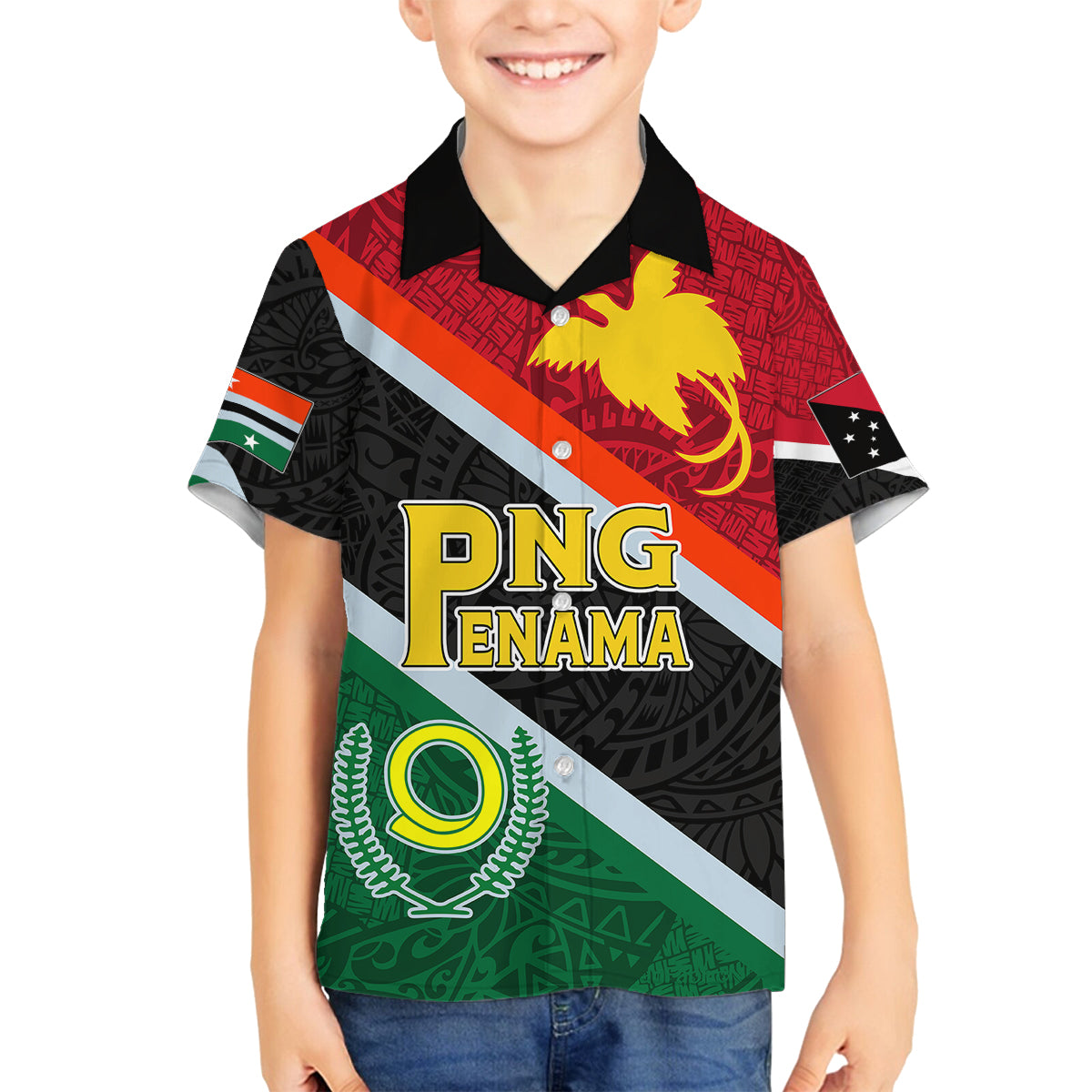 personalised-penama-and-papua-new-guinea-day-family-matching-tank-maxi-dress-and-hawaiian-shirt-emblem-mix-style