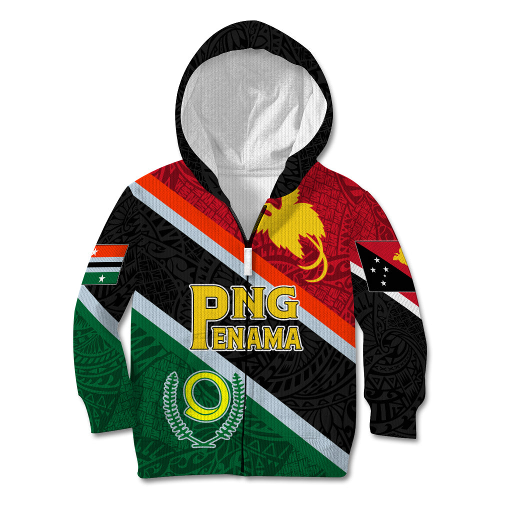 Personalised Penama and Papua New Guinea Day Kid Hoodie Emblem Mix Style LT7 Zip Hoodie Colorful - Polynesian Pride