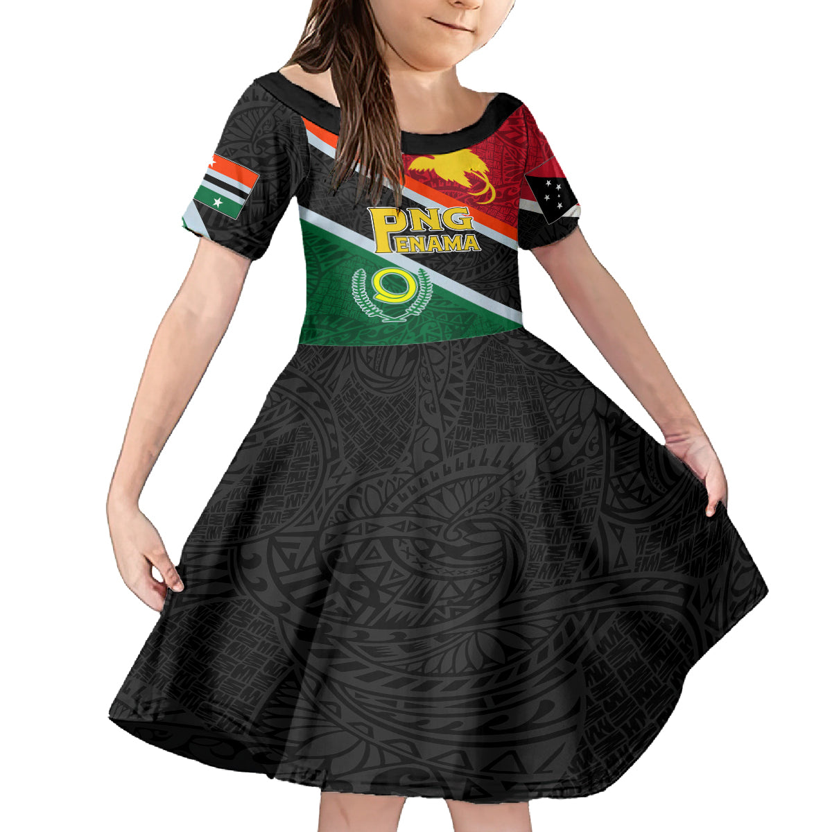 Personalised Penama and Papua New Guinea Day Kid Short Sleeve Dress Emblem Mix Style LT7 KID Colorful - Polynesian Pride