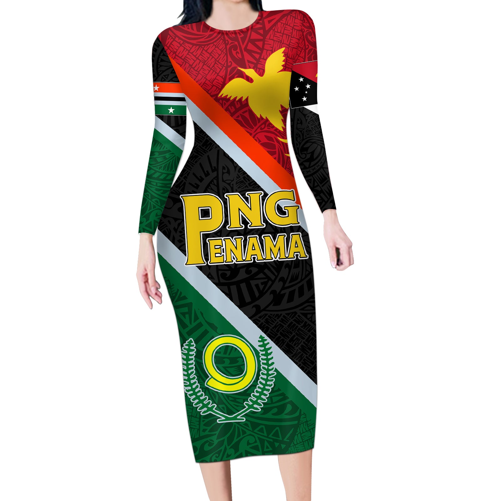 personalised-penama-and-papua-new-guinea-day-long-sleeve-bodycon-dress-emblem-mix-style