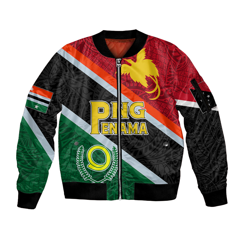 Personalised Penama and Papua New Guinea Day Sleeve Zip Bomber Jacket Emblem Mix Style LT7 Unisex Colorful - Polynesian Pride