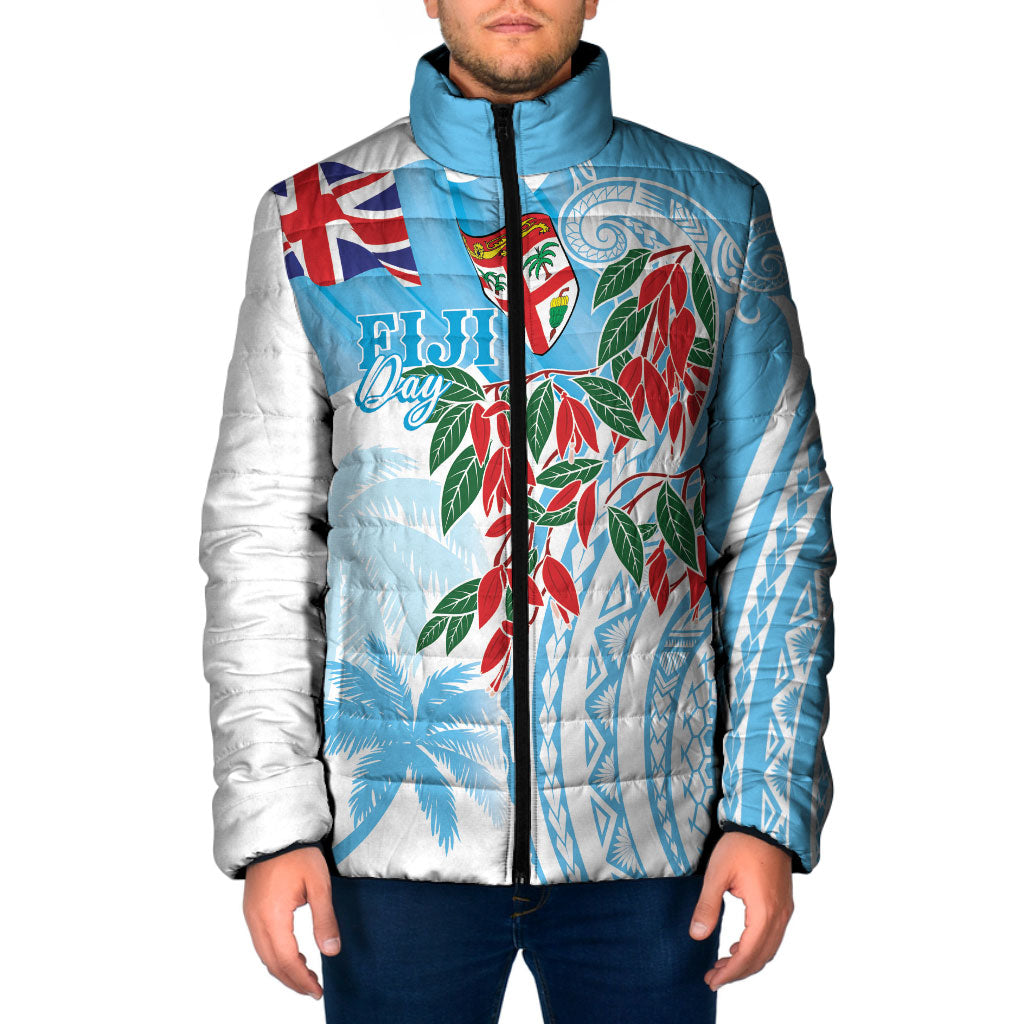 Bula Fiji Day Tagimaucia Palms Padded Jacket Toso Mai Viti LT7 Men Turquoise - Polynesian Pride