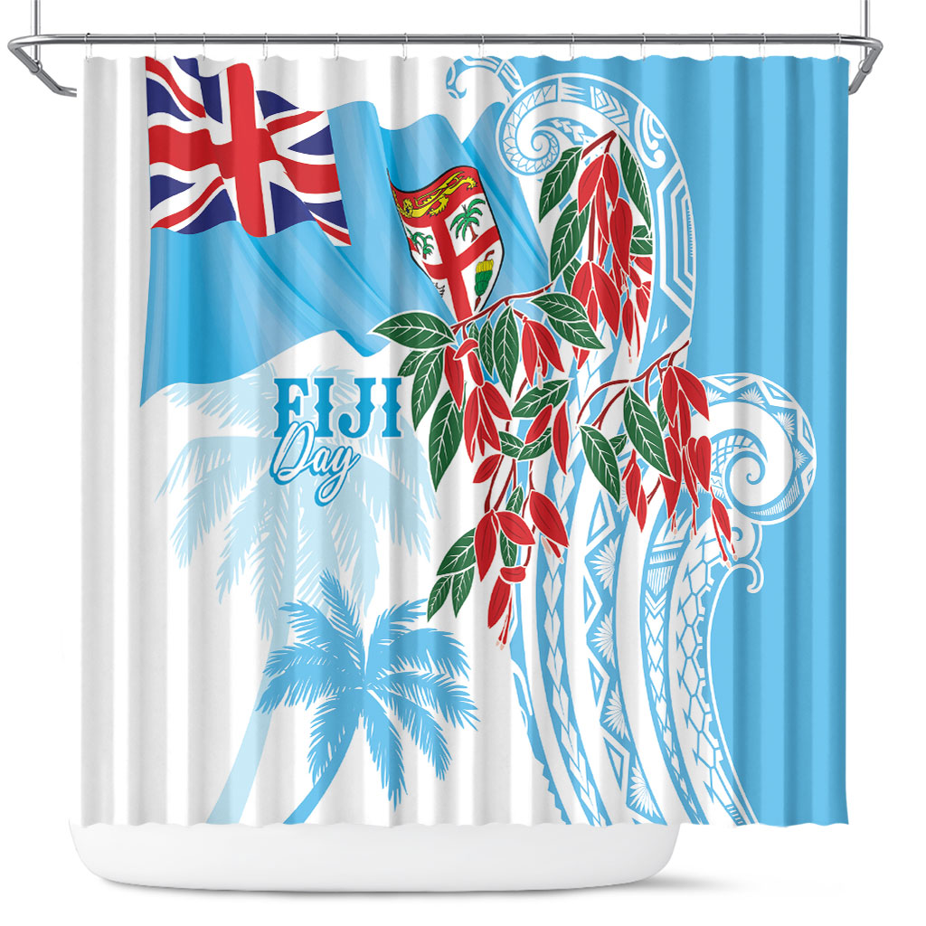 Bula Fiji Day Tagimaucia Palms Shower Curtain Toso Mai Viti LT7 Turquoise - Polynesian Pride