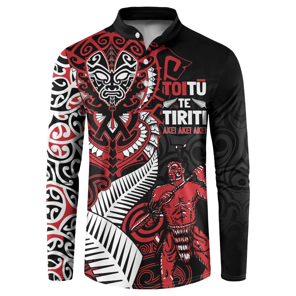 Aotearoa Toitu Te Tiriti Button Sweatshirt Whakairo Wheku LT7 Black - Polynesian Pride