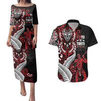Aotearoa Toitu Te Tiriti Couples Matching Puletasi and Hawaiian Shirt Whakairo Wheku LT7 Black - Polynesian Pride