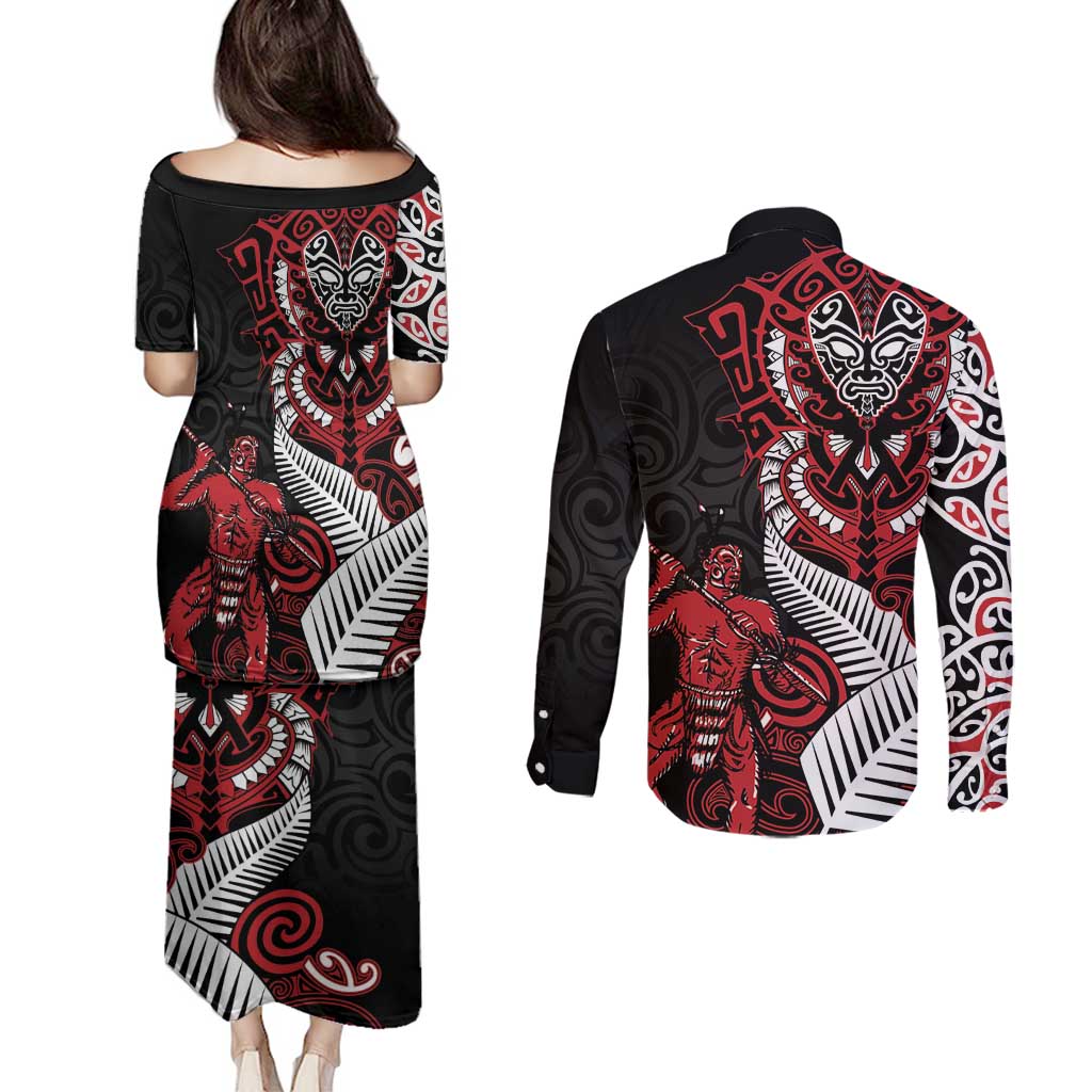Aotearoa Toitu Te Tiriti Couples Matching Puletasi and Long Sleeve Button Shirt Whakairo Wheku LT7 - Polynesian Pride