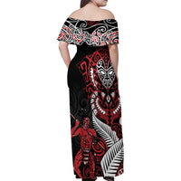 Aotearoa Toitu Te Tiriti Family Matching Off Shoulder Maxi Dress and Hawaiian Shirt Whakairo Wheku