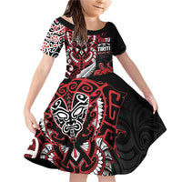 Aotearoa Toitu Te Tiriti Family Matching Off Shoulder Short Dress and Hawaiian Shirt Whakairo Wheku