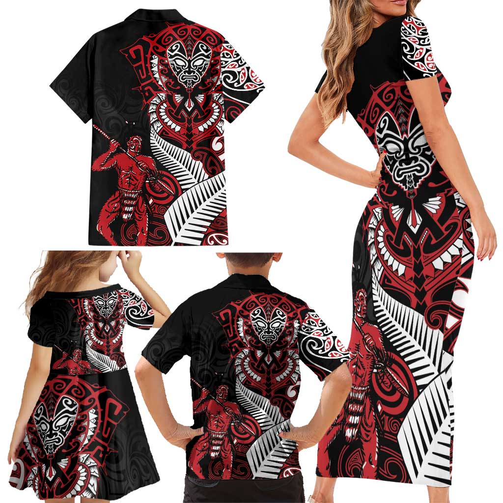 Aotearoa Toitu Te Tiriti Family Matching Short Sleeve Bodycon Dress and Hawaiian Shirt Whakairo Wheku