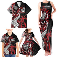 Aotearoa Toitu Te Tiriti Family Matching Tank Maxi Dress and Hawaiian Shirt Whakairo Wheku