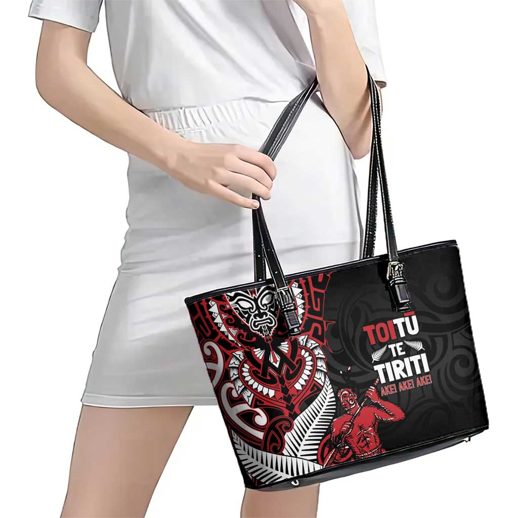 Aotearoa Toitu Te Tiriti Leather Tote Bag Whakairo Wheku LT7 - Polynesian Pride