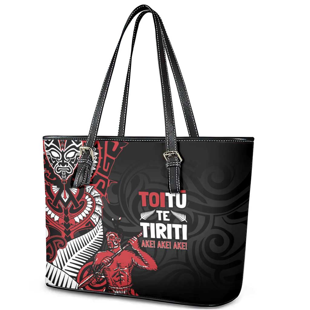 Aotearoa Toitu Te Tiriti Leather Tote Bag Whakairo Wheku LT7 - Polynesian Pride