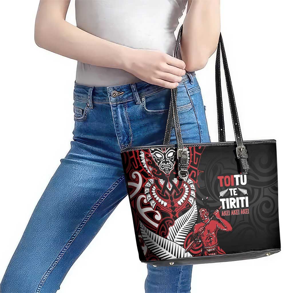 Aotearoa Toitu Te Tiriti Leather Tote Bag Whakairo Wheku LT7 - Polynesian Pride