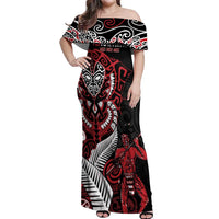 Aotearoa Toitu Te Tiriti Off Shoulder Maxi Dress Whakairo Wheku LT7 Women Black - Polynesian Pride