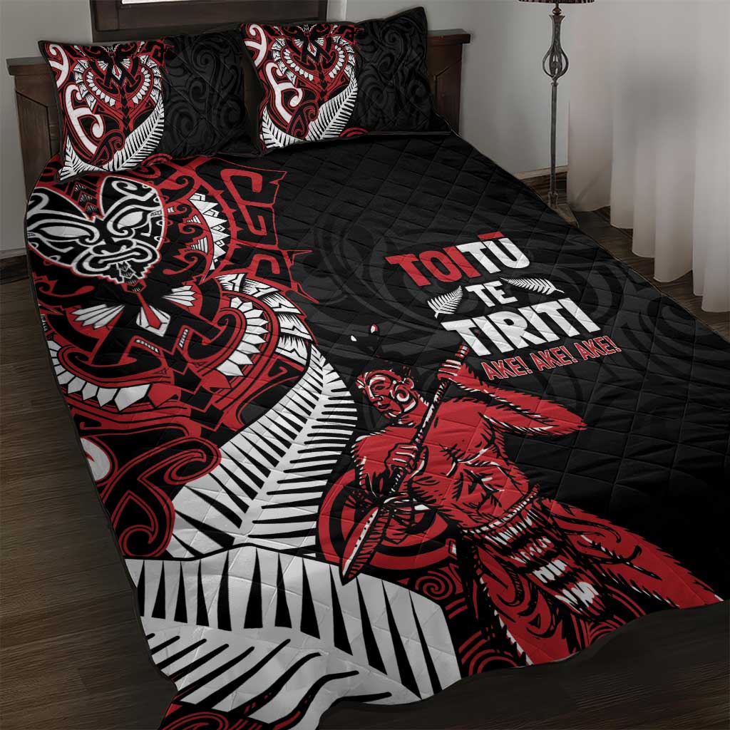 Aotearoa Toitu Te Tiriti Quilt Bed Set Whakairo Wheku LT7 Black - Polynesian Pride