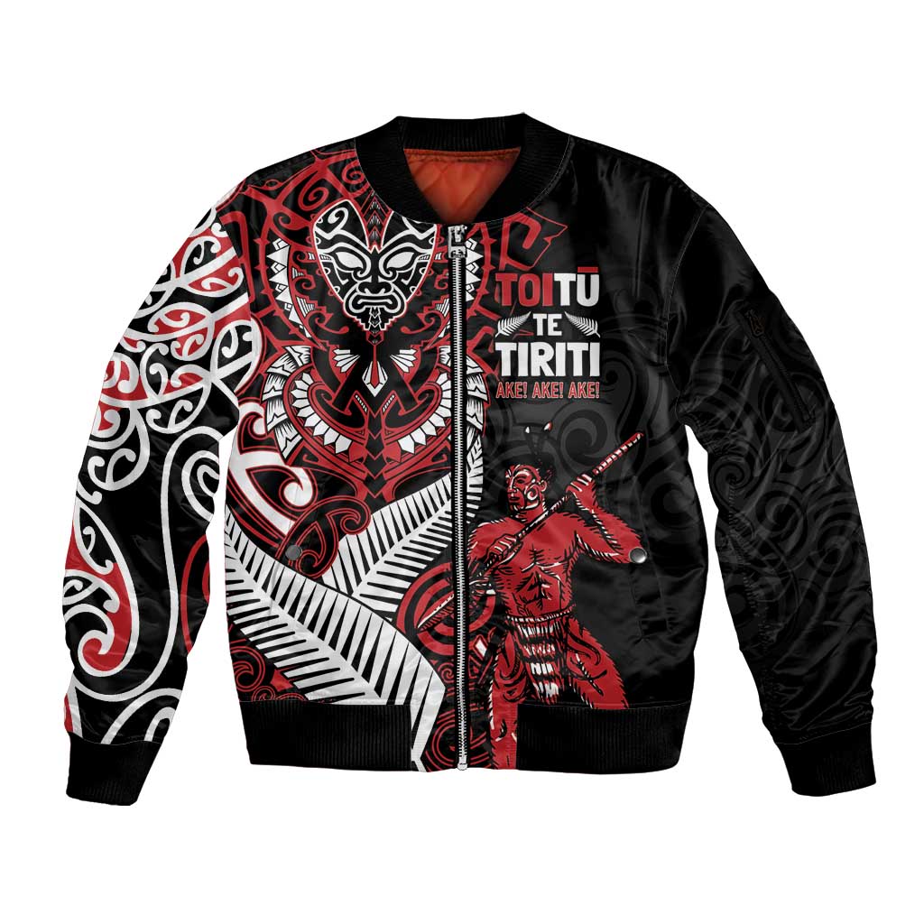 Aotearoa Toitu Te Tiriti Sleeve Zip Bomber Jacket Whakairo Wheku