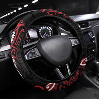 Aotearoa Toitu Te Tiriti Steering Wheel Cover Whakairo Wheku LT7 Universal Fit Black - Polynesian Pride