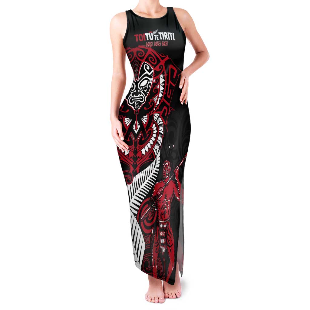 Aotearoa Toitu Te Tiriti Tank Maxi Dress Whakairo Wheku LT7 Women Black - Polynesian Pride