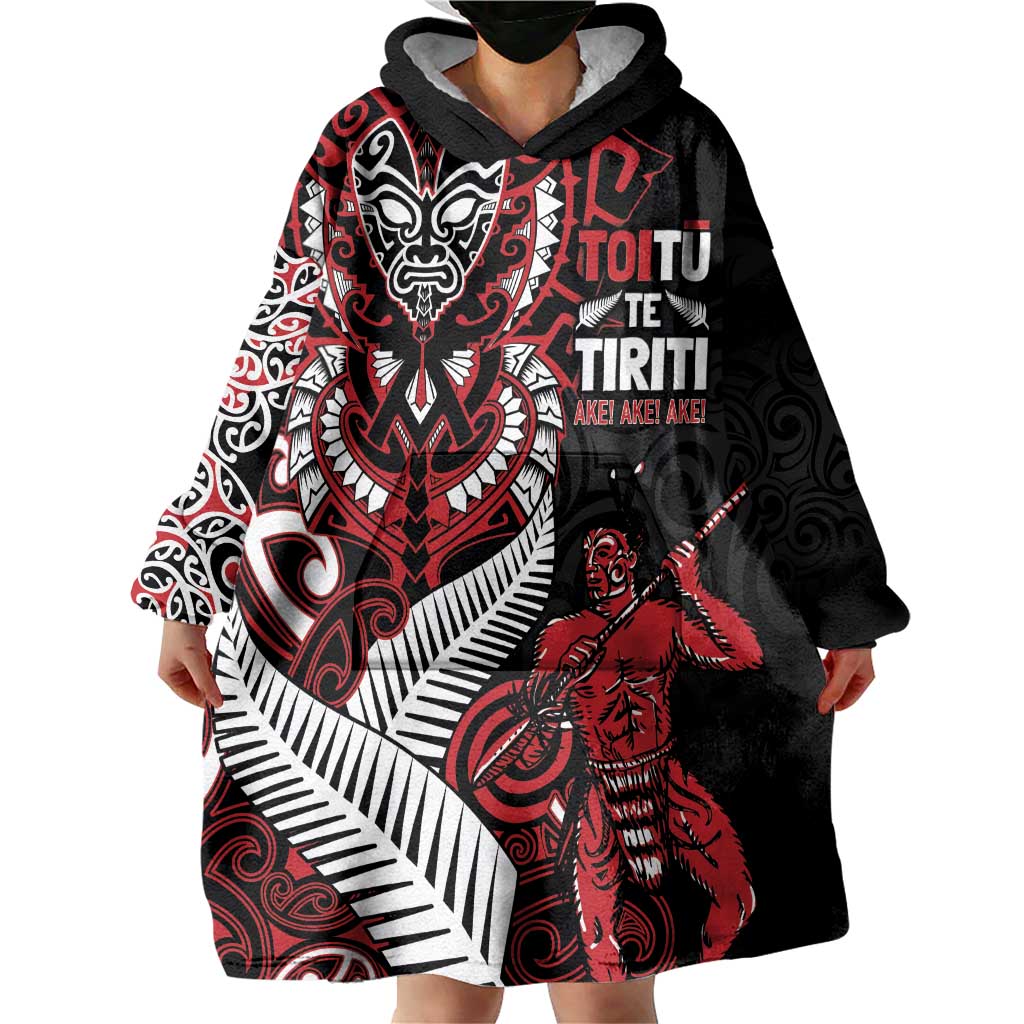 Aotearoa Toitu Te Tiriti Wearable Blanket Hoodie Whakairo Wheku LT7 - Polynesian Pride
