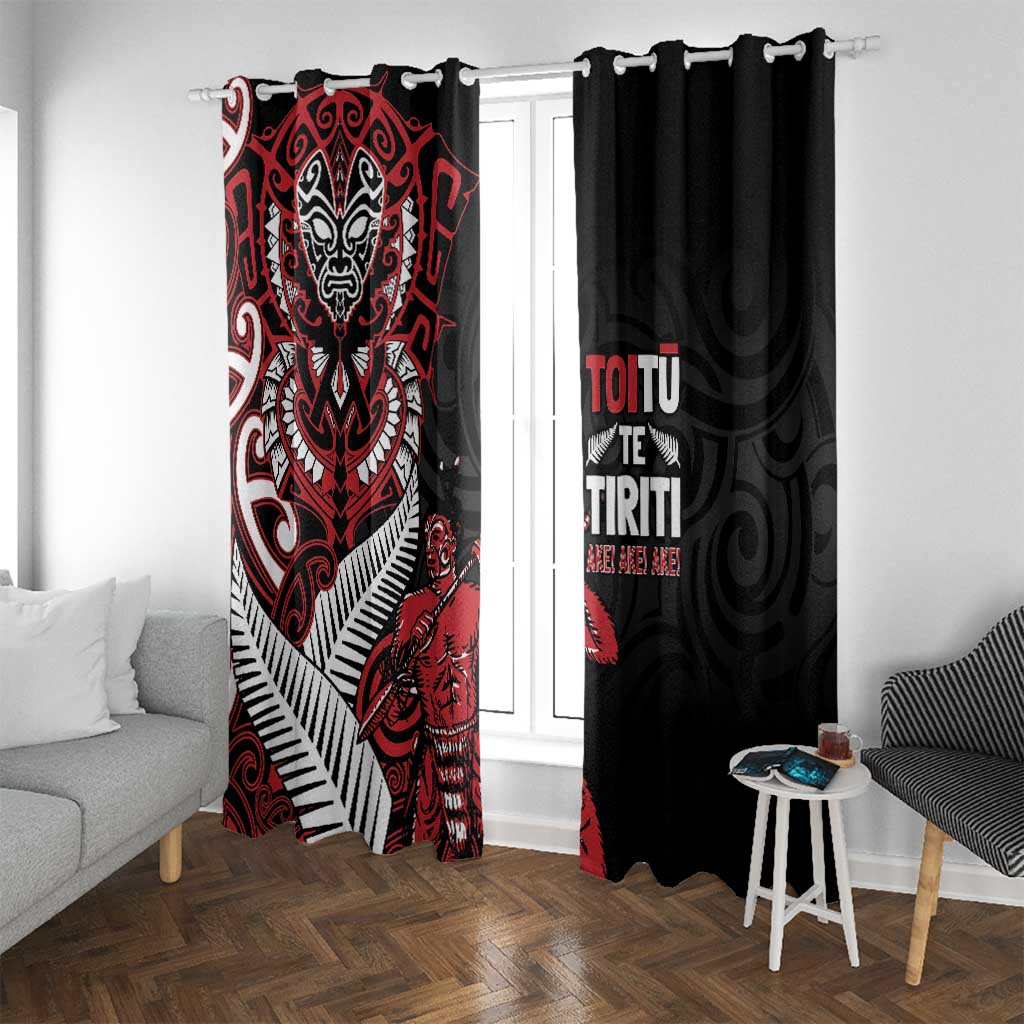 Aotearoa Toitu Te Tiriti Window Curtain Whakairo Wheku LT7 With Grommets Black - Polynesian Pride