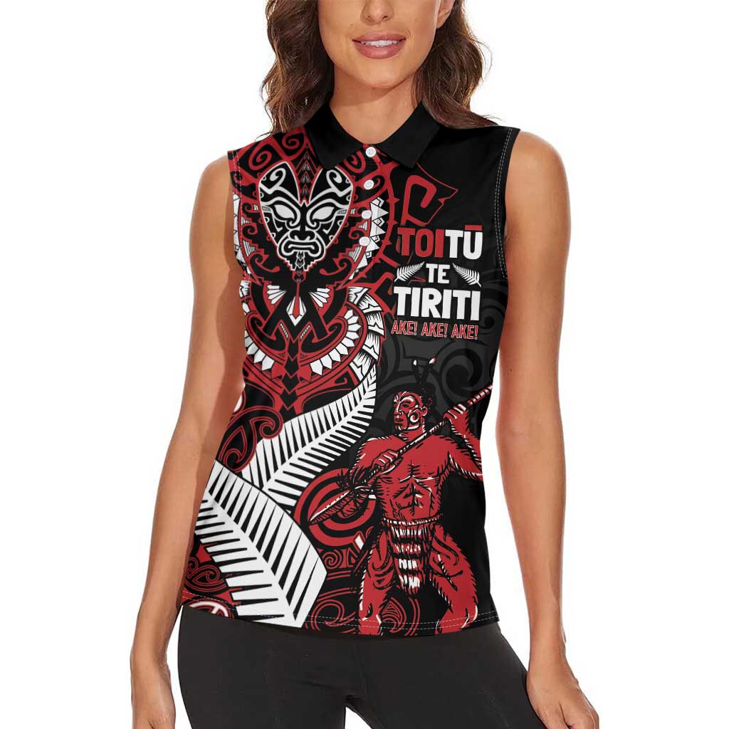 Aotearoa Toitu Te Tiriti Women Sleeveless Polo Shirt Whakairo Wheku