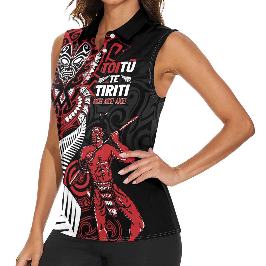 Aotearoa Toitu Te Tiriti Women Sleeveless Polo Shirt Whakairo Wheku