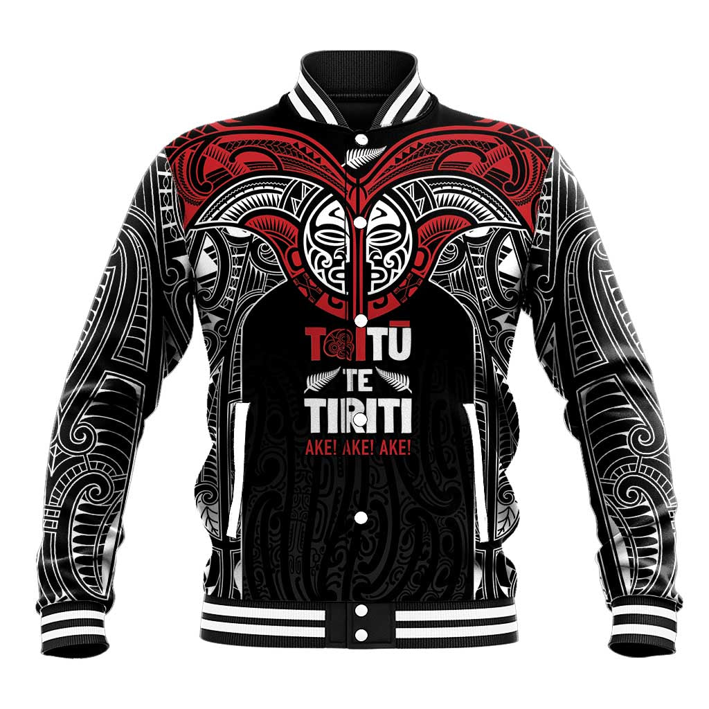 Aotearoa Maori Personalized Baseball Jacket Toitu Te Tiriti Ake! Ake! Ake! LT7 Unisex Black - Polynesian Pride