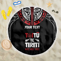 Aotearoa Maori Personalized Beach Blanket Toitu Te Tiriti Ake! Ake! Ake! LT7 One Size 150cm Black - Polynesian Pride