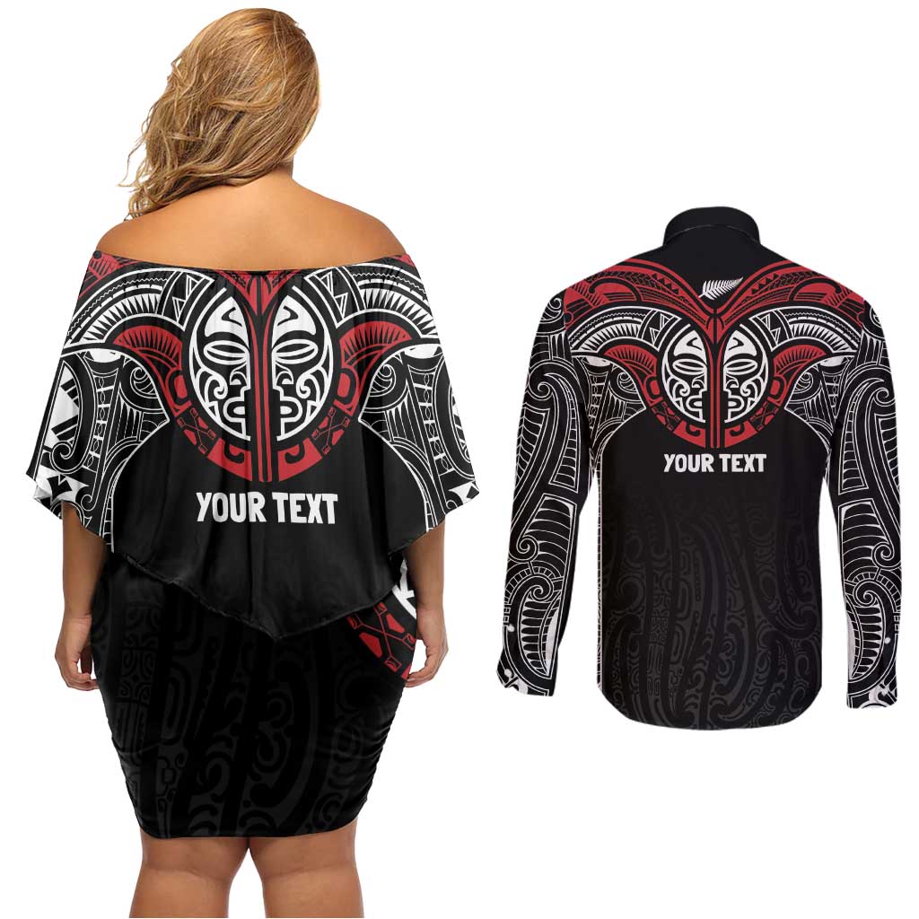 Aotearoa Maori Personalized Couples Matching Off Shoulder Short Dress and Long Sleeve Button Shirt Toitu Te Tiriti Ake! Ake! Ake! LT7 - Polynesian Pride