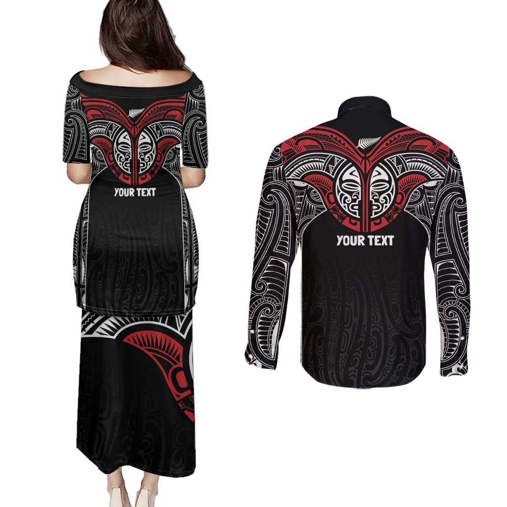 Aotearoa Maori Personalized Couples Matching Puletasi and Long Sleeve Button Shirt Toitu Te Tiriti Ake! Ake! Ake! LT7 - Polynesian Pride