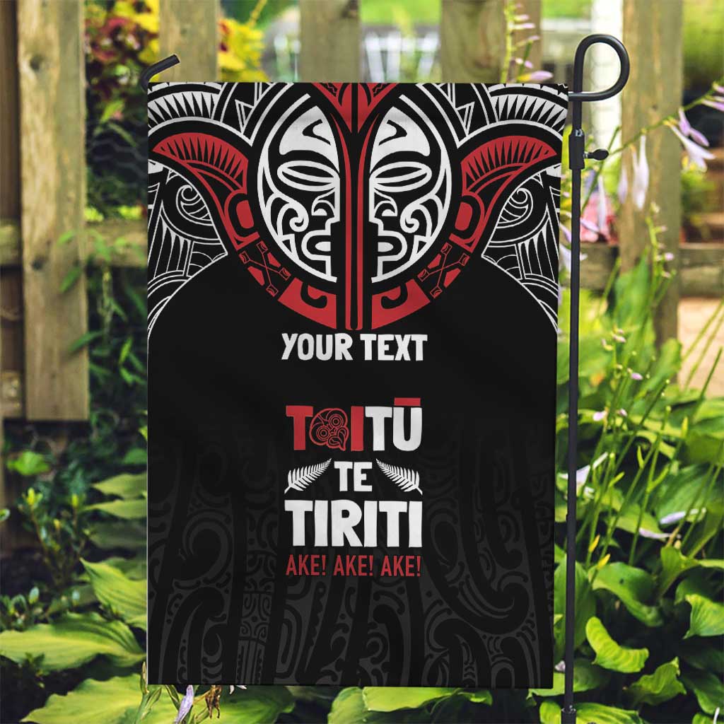 Aotearoa Maori Personalized Garden Flag Toitu Te Tiriti Ake! Ake! Ake! LT7 Garden Flag Black - Polynesian Pride