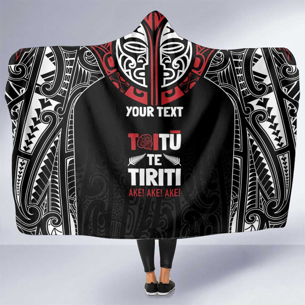 Aotearoa Maori Personalized Hooded Blanket Toitu Te Tiriti Ake! Ake! Ake! LT7 One Size Black - Polynesian Pride