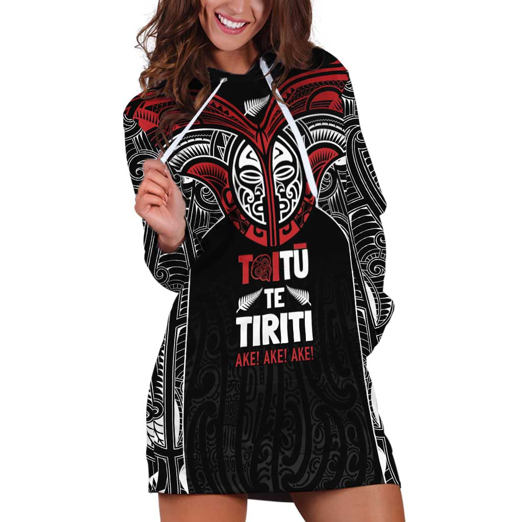 Aotearoa Maori Personalized Hoodie Dress Toitu Te Tiriti Ake! Ake! Ake! LT7 Black - Polynesian Pride