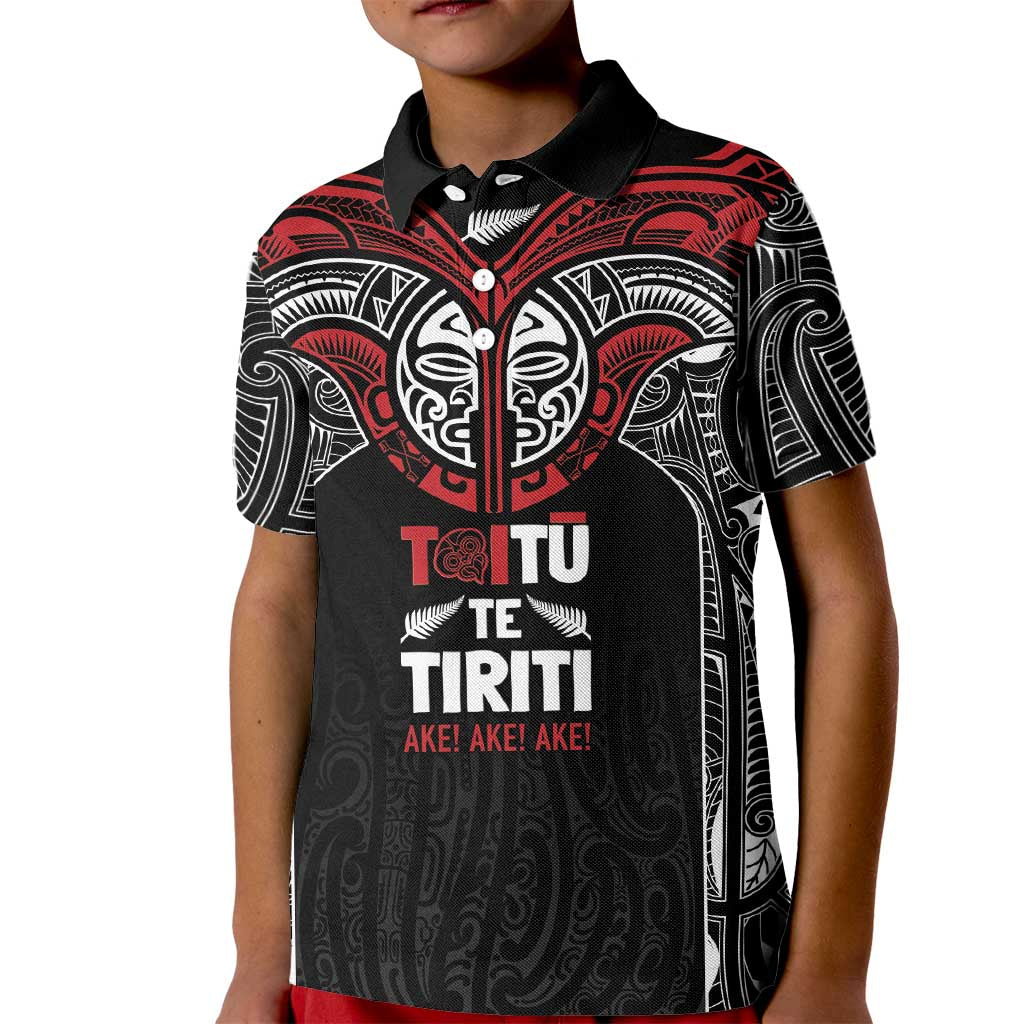 Aotearoa Maori Personalized Kid Polo Shirt Toitu Te Tiriti Ake! Ake! Ake!