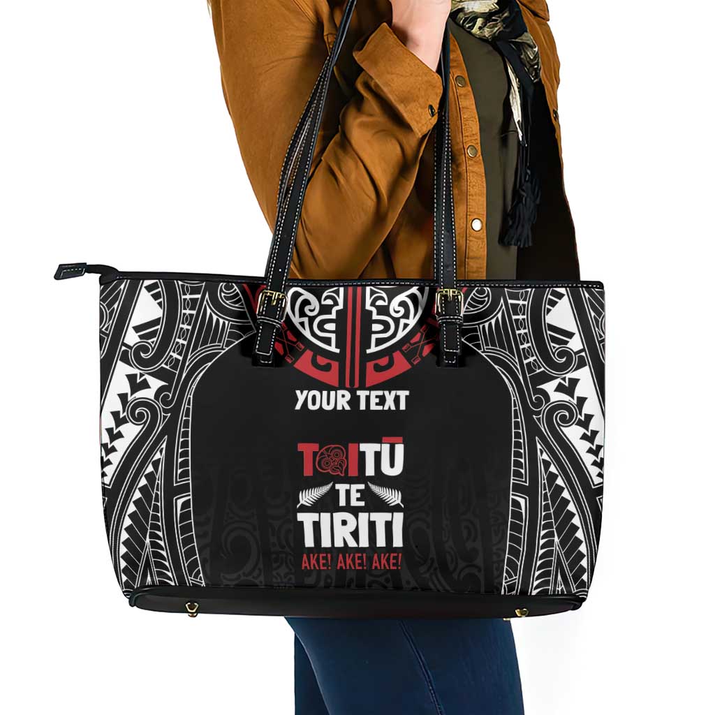 Aotearoa Maori Personalized Leather Tote Bag Toitu Te Tiriti Ake! Ake! Ake! LT7 - Polynesian Pride